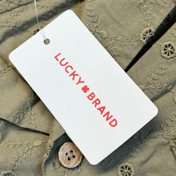 NWT LUCKY BRAND Shirt Women's Small Olive Green Eyelet Embroidered Button Down - Picture 5 of 16